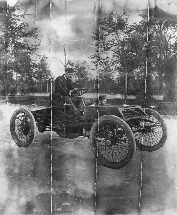 Henry Ford in the 1901 Ford ‘Sweepstakes’ Racer on West Grand Boulevard, Detroit, Michigan, 1901