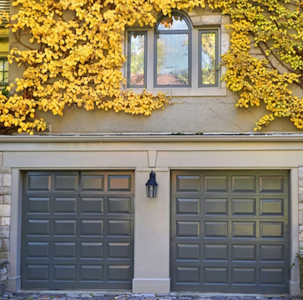 The Door Master- Black double Garage door with yellow leaves